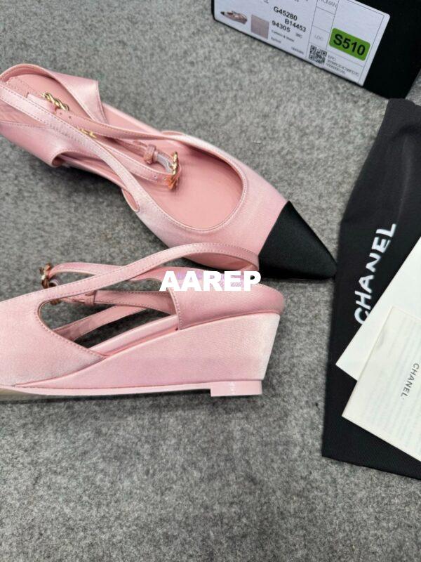 Replica Chanel 25P Mary Jane Slingbacks Satin and Grossgrain G46375 Pink 9