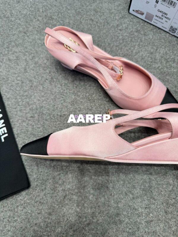 Replica Chanel 25P Mary Jane Slingbacks Satin and Grossgrain G46375 Pink 10