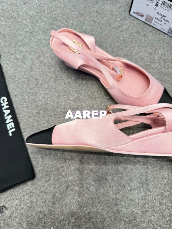 Replica Chanel 25P Mary Jane Slingbacks Satin and Grossgrain G46375 Pink 13