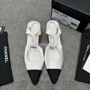 Replica Chanel 25P Mary Jane Slingbacks Satin and Grossgrain G46375 White 2