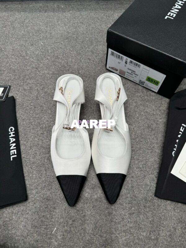 Replica Chanel 25P Mary Jane Slingbacks Satin and Grossgrain G46375 White 4