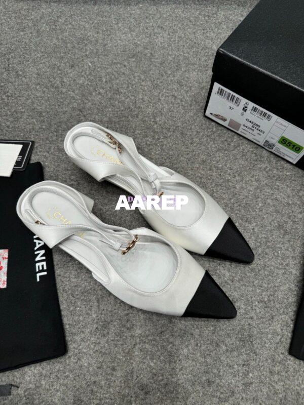 Replica Chanel 25P Mary Jane Slingbacks Satin and Grossgrain G46375 White 5
