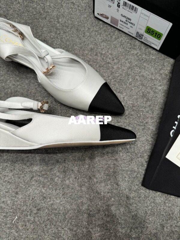 Replica Chanel 25P Mary Jane Slingbacks Satin and Grossgrain G46375 White 6