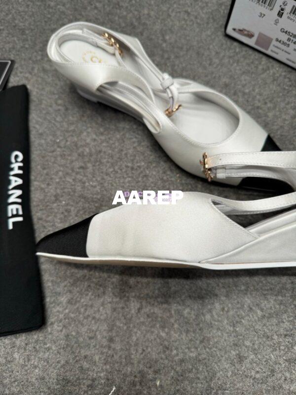 Replica Chanel 25P Mary Jane Slingbacks Satin and Grossgrain G46375 White 7