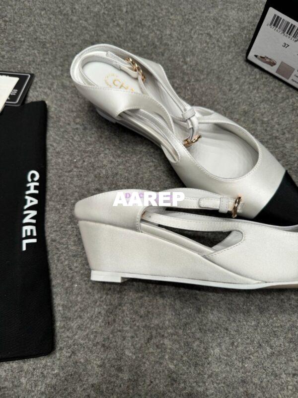 Replica Chanel 25P Mary Jane Slingbacks Satin and Grossgrain G46375 White 8