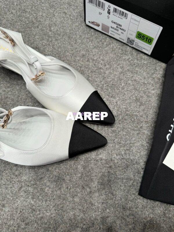 Replica Chanel 25P Mary Jane Slingbacks Satin and Grossgrain G46375 White 9