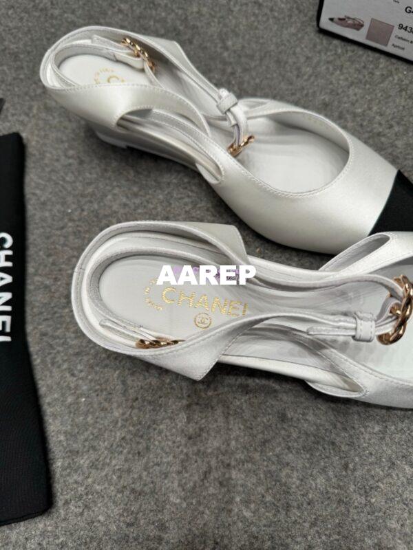Replica Chanel 25P Mary Jane Slingbacks Satin and Grossgrain G46375 White 10