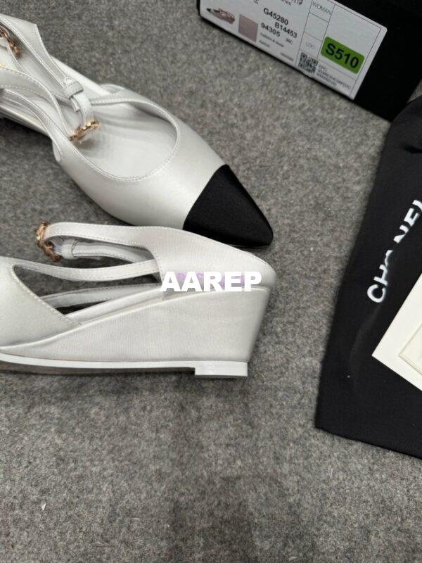 Replica Chanel 25P Mary Jane Slingbacks Satin and Grossgrain G46375 White 11