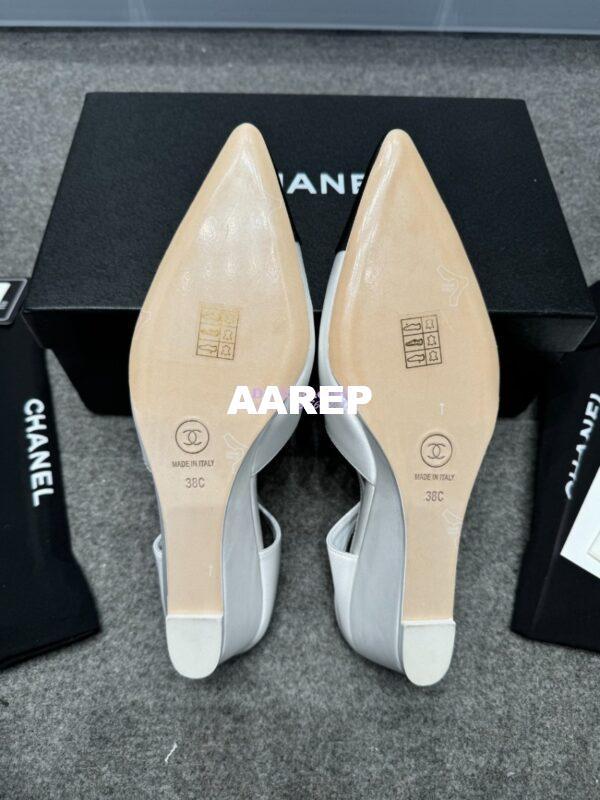 Replica Chanel 25P Mary Jane Slingbacks Satin and Grossgrain G46375 White 13