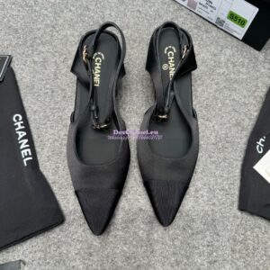 Replica Chanel 25P Mary Jane Slingbacks Satin and Grossgrain G46375 Black