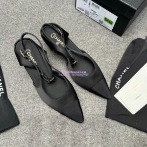 Replica Chanel 25P Mary Jane Slingbacks Satin and Grossgrain G46375 Black 2