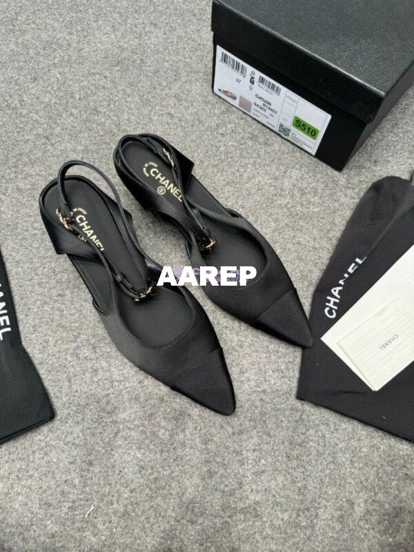 Replica Chanel 25P Mary Jane Slingbacks Satin and Grossgrain G46375 Black 4