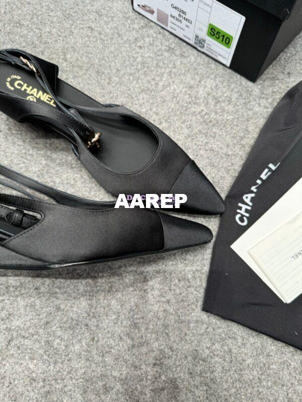 Replica Chanel 25P Mary Jane Slingbacks Satin and Grossgrain G46375 Black 5