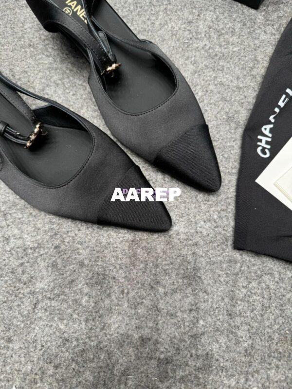 Replica Chanel 25P Mary Jane Slingbacks Satin and Grossgrain G46375 Black 6