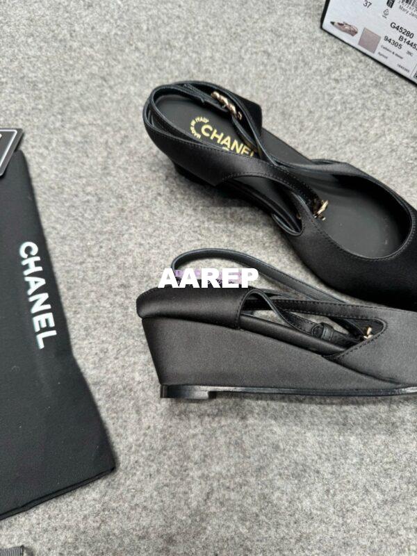 Replica Chanel 25P Mary Jane Slingbacks Satin and Grossgrain G46375 Black 7
