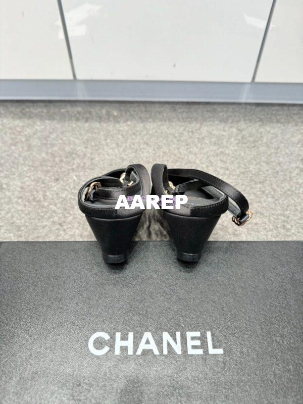 Replica Chanel 25P Mary Jane Slingbacks Satin and Grossgrain G46375 Black 8