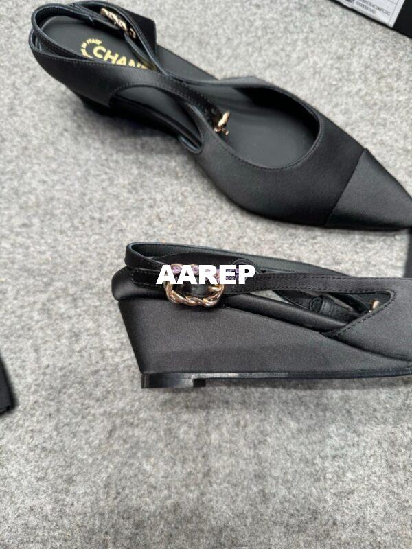 Replica Chanel 25P Mary Jane Slingbacks Satin and Grossgrain G46375 Black 9