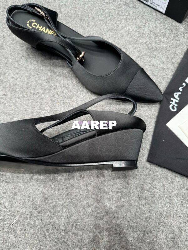 Replica Chanel 25P Mary Jane Slingbacks Satin and Grossgrain G46375 Black 10