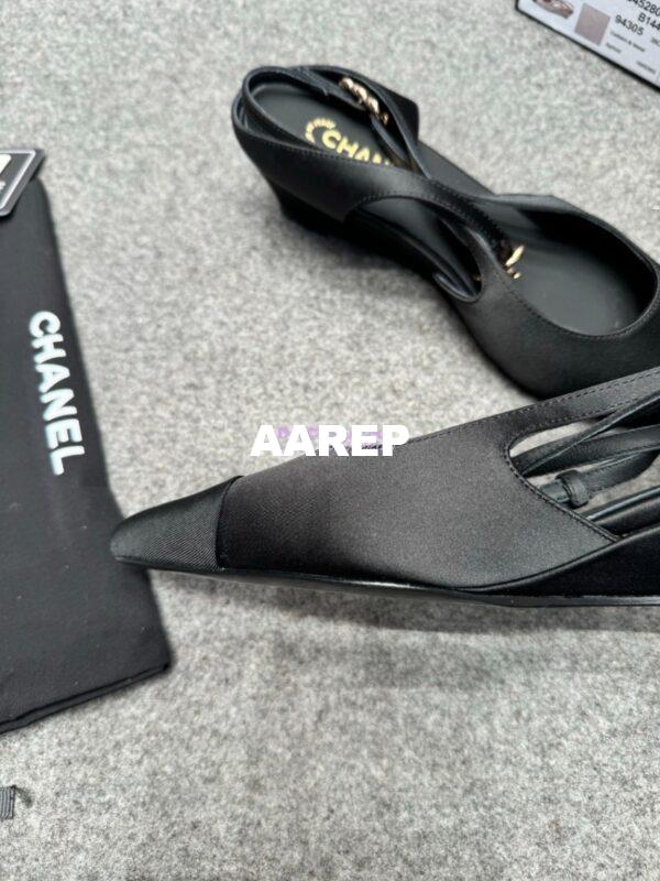 Replica Chanel 25P Mary Jane Slingbacks Satin and Grossgrain G46375 Black 11