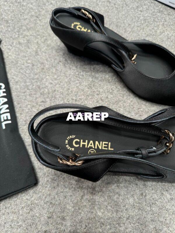 Replica Chanel 25P Mary Jane Slingbacks Satin and Grossgrain G46375 Black 12