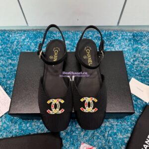 Replica Chanel 25C Mary Janes Slingback Flats Grossgrain G46270 Black