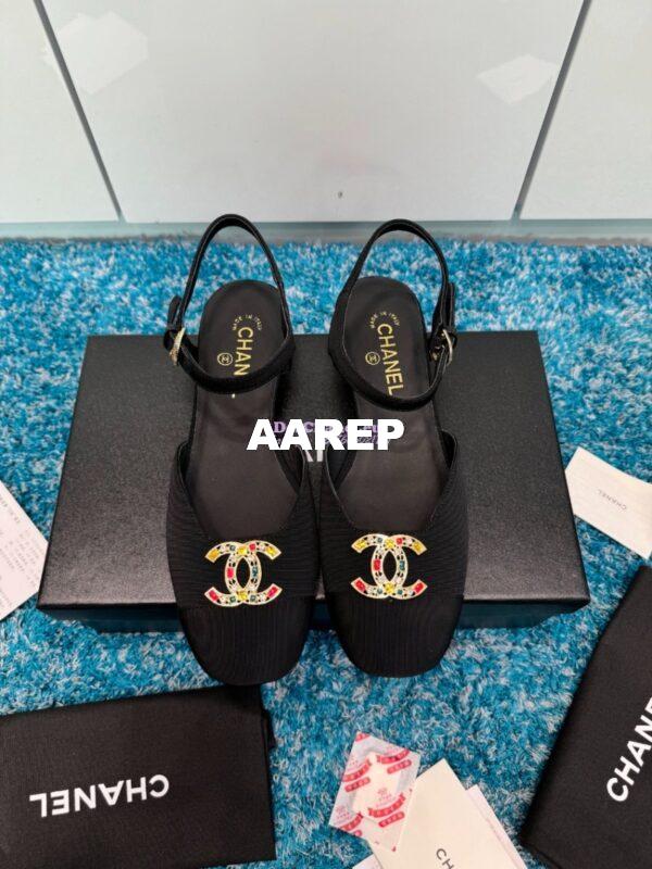 Replica Chanel 25C Mary Janes Slingback Flats Grossgrain G46270 Black 3