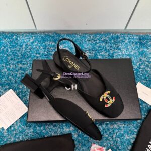 Replica Chanel 25C Mary Janes Slingback Flats Grossgrain G46270 Black 2