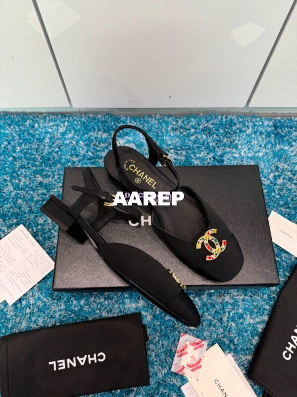 Replica Chanel 25C Mary Janes Slingback Flats Grossgrain G46270 Black 4