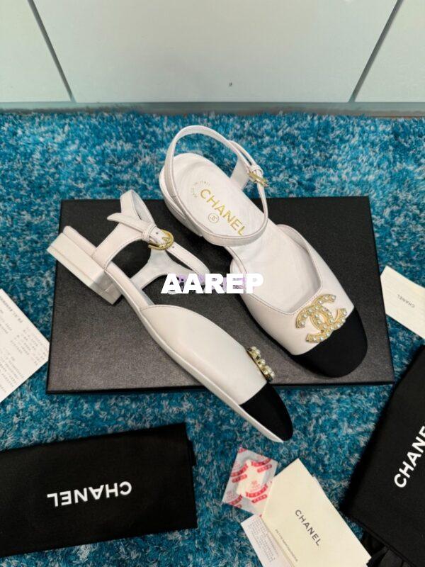 Replica Chanel 25C Mary Janes Slingback Flats Lambskin and Grossgrain Toe G46270 Black 4