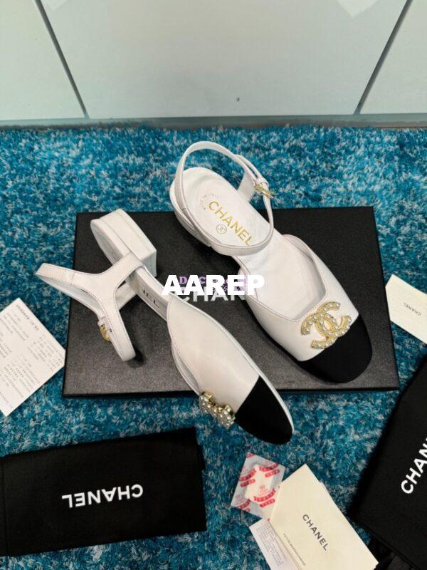 Replica Chanel 25C Mary Janes Slingback Flats Lambskin and Grossgrain Toe G46270 Black 9