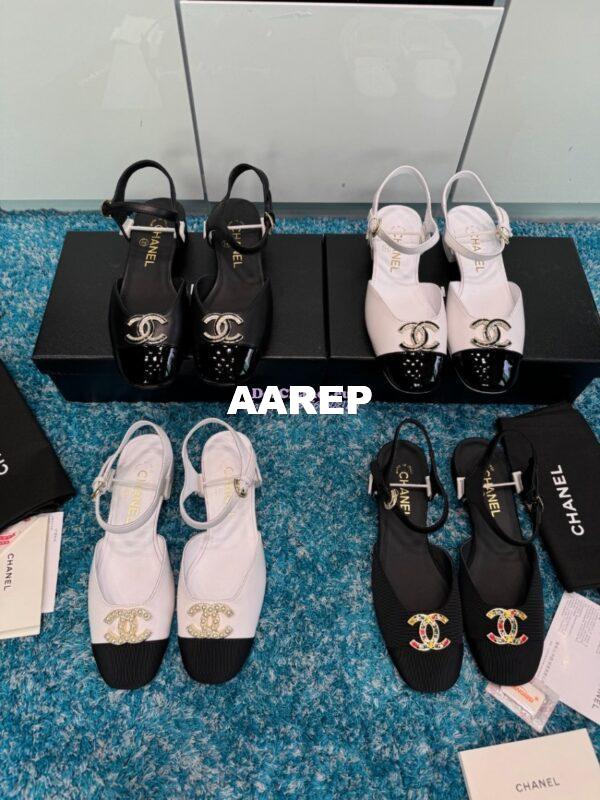 Replica Chanel 25C Mary Janes Slingback Flats Lambskin and Patent Toe G46270 Black 3