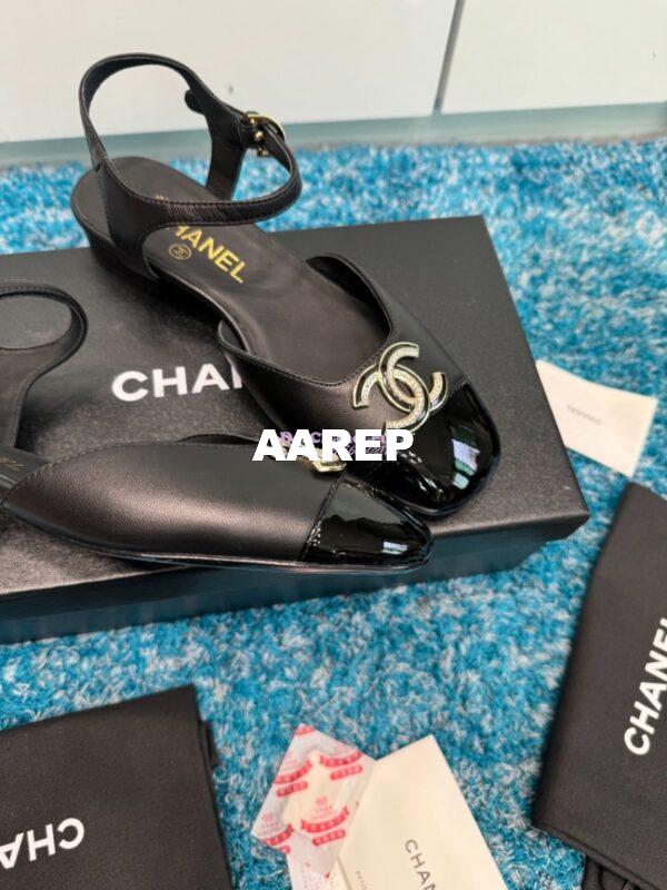 Replica Chanel 25C Mary Janes Slingback Flats Lambskin and Patent Toe G46270 Black 5