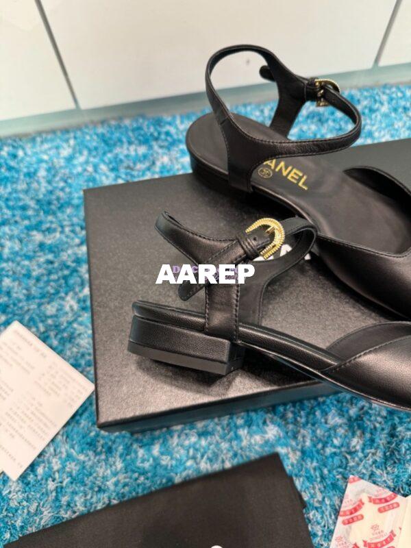 Replica Chanel 25C Mary Janes Slingback Flats Lambskin and Patent Toe G46270 Black 9