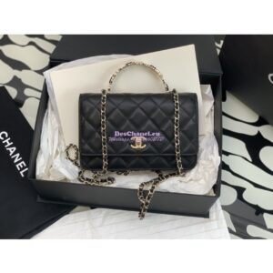 Replica Chanel Flap Phone Holder With Chain & Resin Handle WOC AP3575 Lambskin Black 2