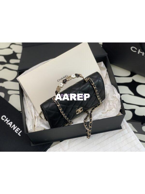 Replica Chanel Flap Phone Holder With Chain & Resin Handle WOC AP3575 Lambskin Black 3