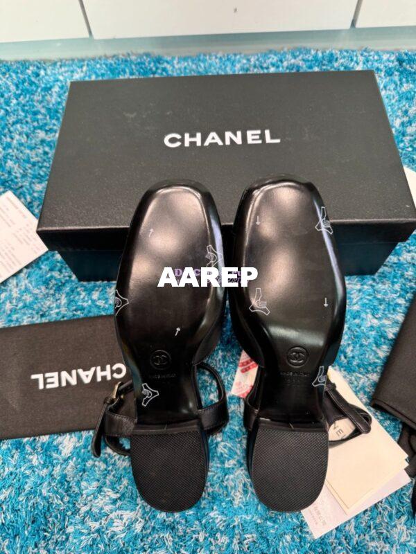 Replica Chanel 25C Mary Janes Slingback Flats Lambskin and Patent Toe G46270 Black 12