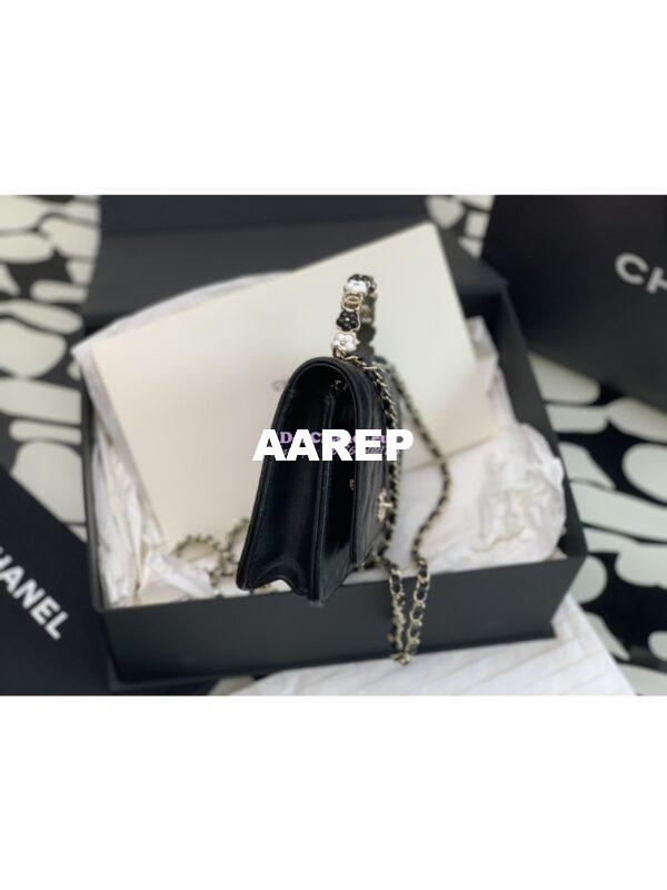 Replica Chanel Flap Phone Holder With Chain & Resin Handle WOC AP3575 Lambskin Black 6
