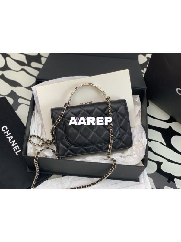 Replica Chanel Flap Phone Holder With Chain & Resin Handle WOC AP3575 Lambskin Black 9