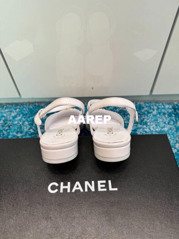 Replica Chanel 25C Mary Janes Slingback Flats Lambskin and Patent Toe G46270 White 7