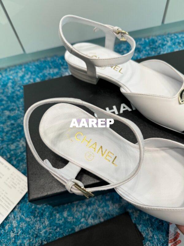 Replica Chanel 25C Mary Janes Slingback Flats Lambskin and Patent Toe G46270 White 8