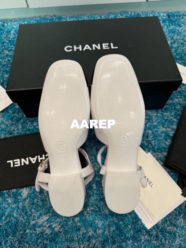 Replica Chanel 25C Mary Janes Slingback Flats Lambskin and Patent Toe G46270 White 9