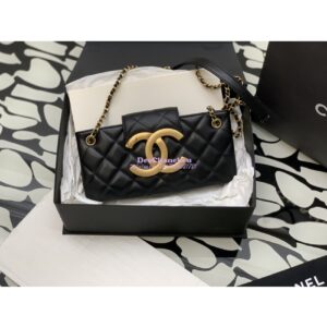 Replica Chanel 24C Vintage Logo Quilted Lambskin Shoulder Bag AS4603 Black