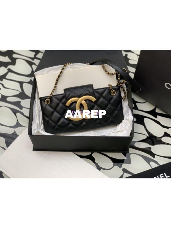 Replica Chanel 24C Vintage Logo Quilted Lambskin Shoulder Bag AS4603 Black 3