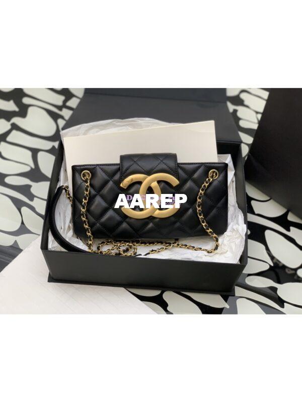 Replica Chanel 24C Vintage Logo Quilted Lambskin Shoulder Bag AS4603 Black 4