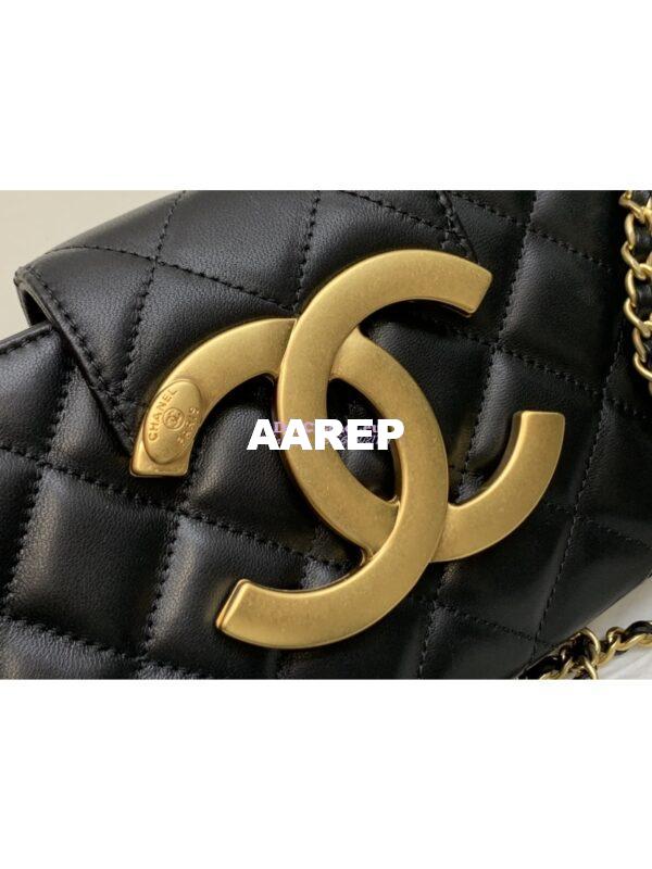 Replica Chanel 24C Vintage Logo Quilted Lambskin Shoulder Bag AS4603 Black 7