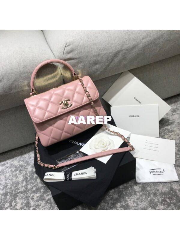 Replica Chanel Small Trendy CC A92236 Pink Flap Bag With Metal Plate