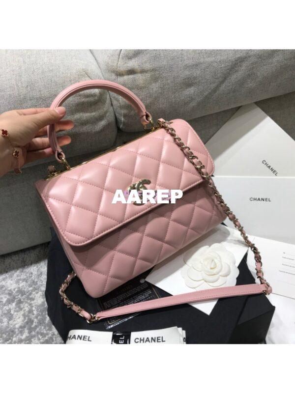 Replica Chanel Small Trendy CC A92236 Pink Flap Bag With Metal Plate 2