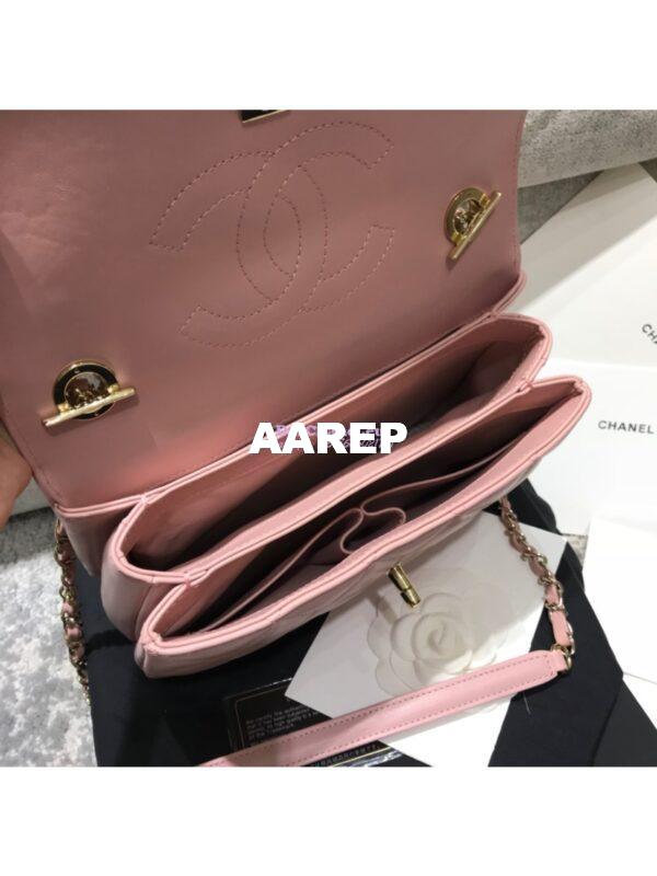 Replica Chanel Small Trendy CC A92236 Pink Flap Bag With Metal Plate 14