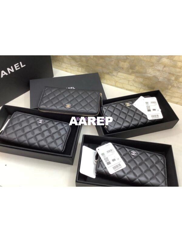 Replica Chanel zip around wallet A50097 in black caviar leather