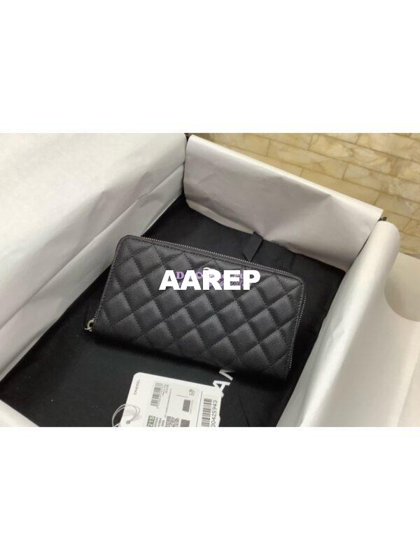 Replica Chanel zip around wallet A50097 in black caviar leather 2